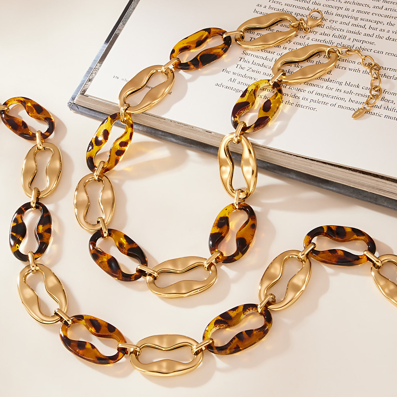 316L Stainless Steel Leopard Print Resin U-Link Jewelry - Image 2