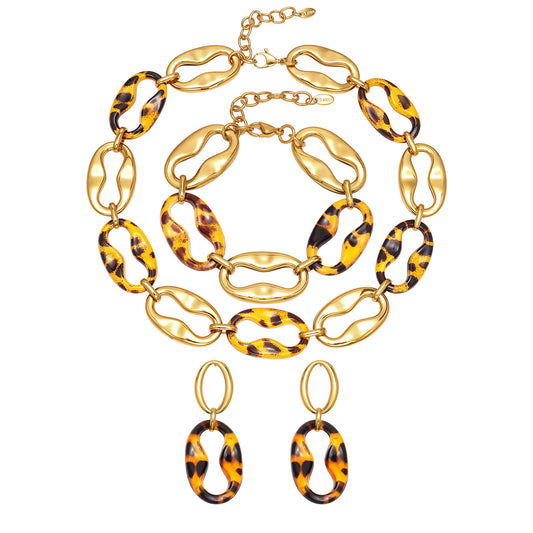 316L Stainless Steel Leopard Print Resin U-Link Jewelry - Image 5