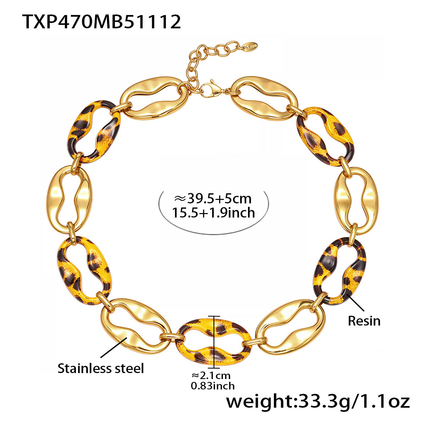 316L Stainless Steel Leopard Print Resin U-Link Jewelry - Image 6