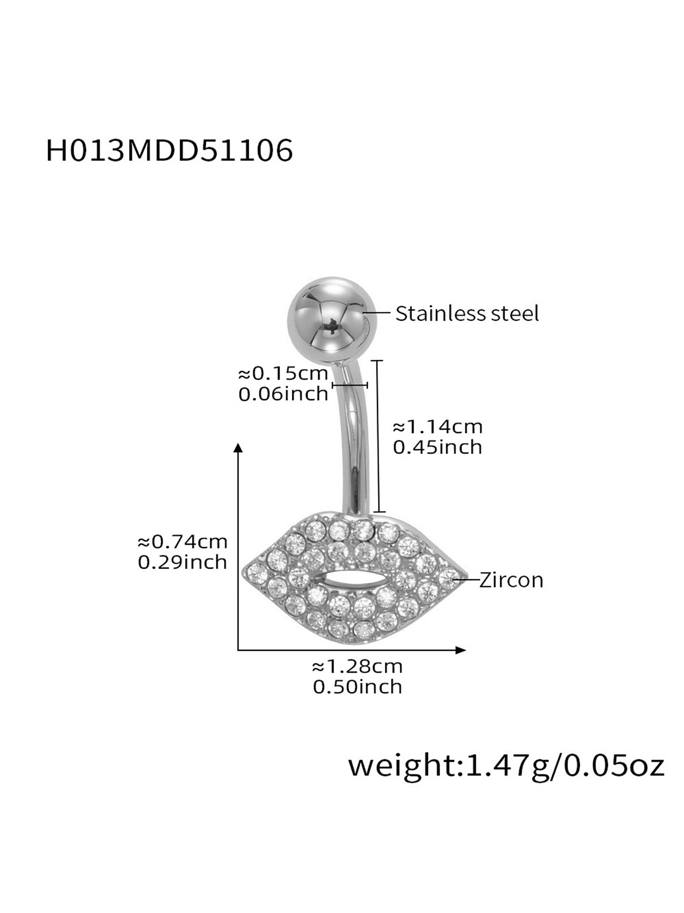 316L Stainless Steel CZ Belly Button Rings