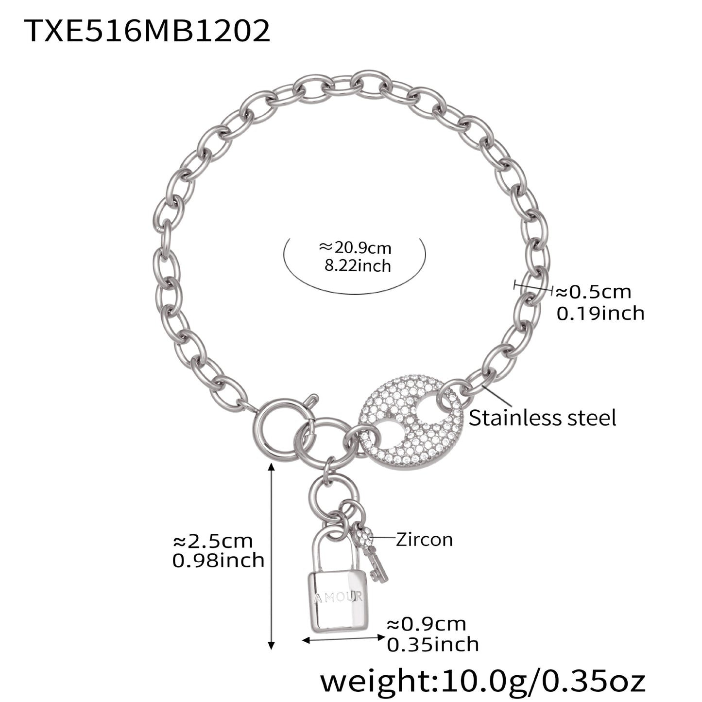 316L Stainless Steel Lock & Key Chain Jewelry Set