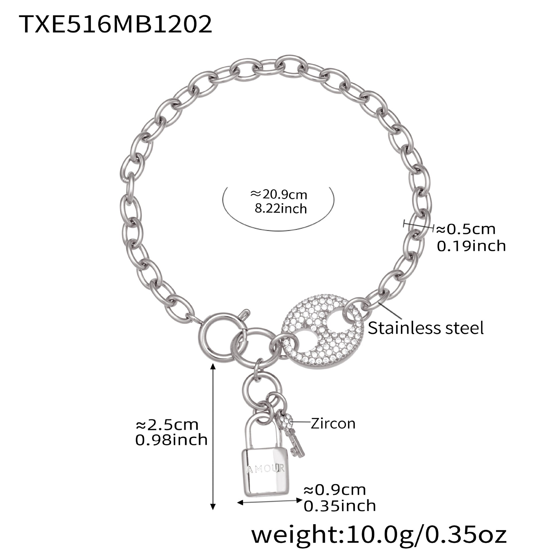 316L Stainless Steel Lock & Key Chain Jewelry Set