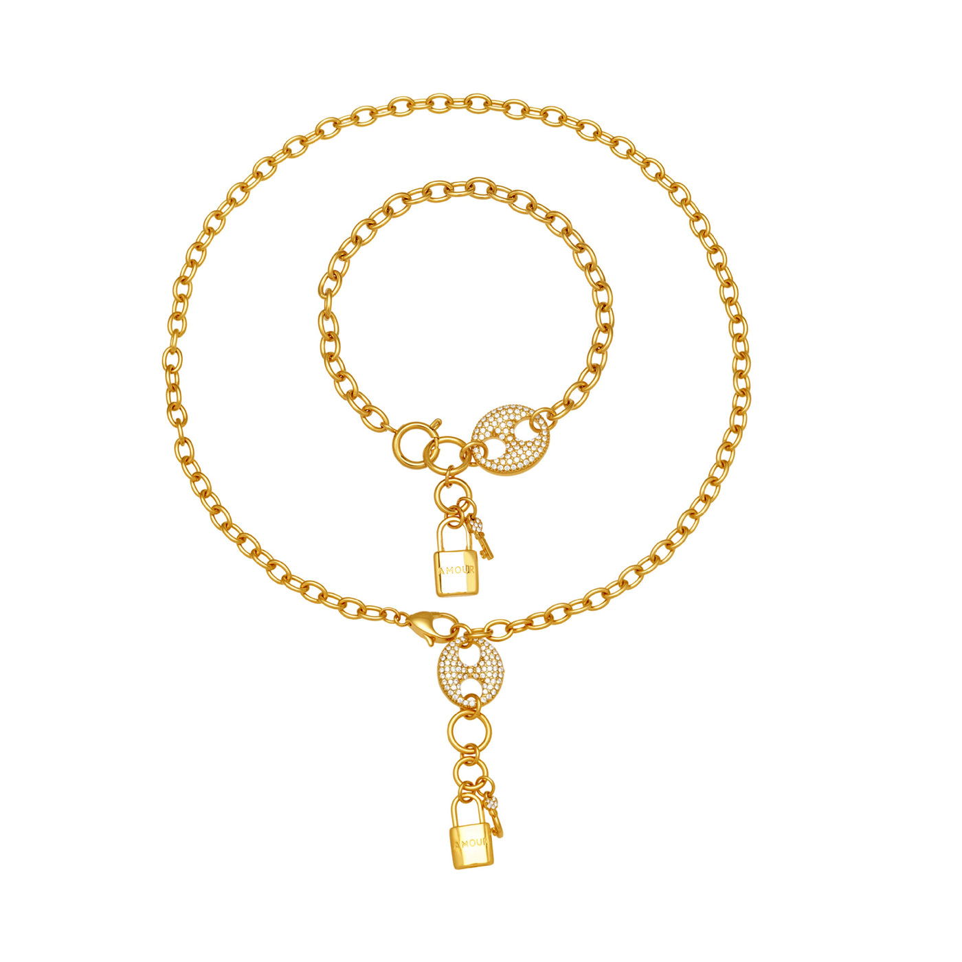 316L Stainless Steel Lock & Key Chain Jewelry Set