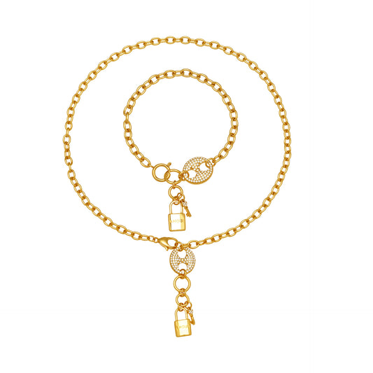 316L Stainless Steel Lock & Key Chain Jewelry Set