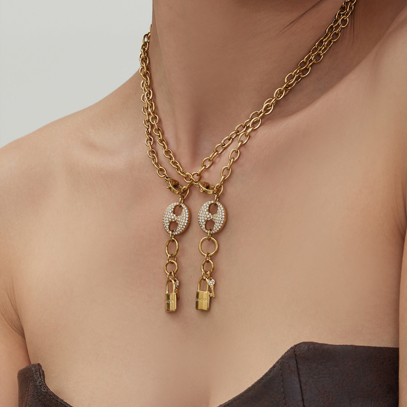 316L Stainless Steel Lock & Key Chain Jewelry Set