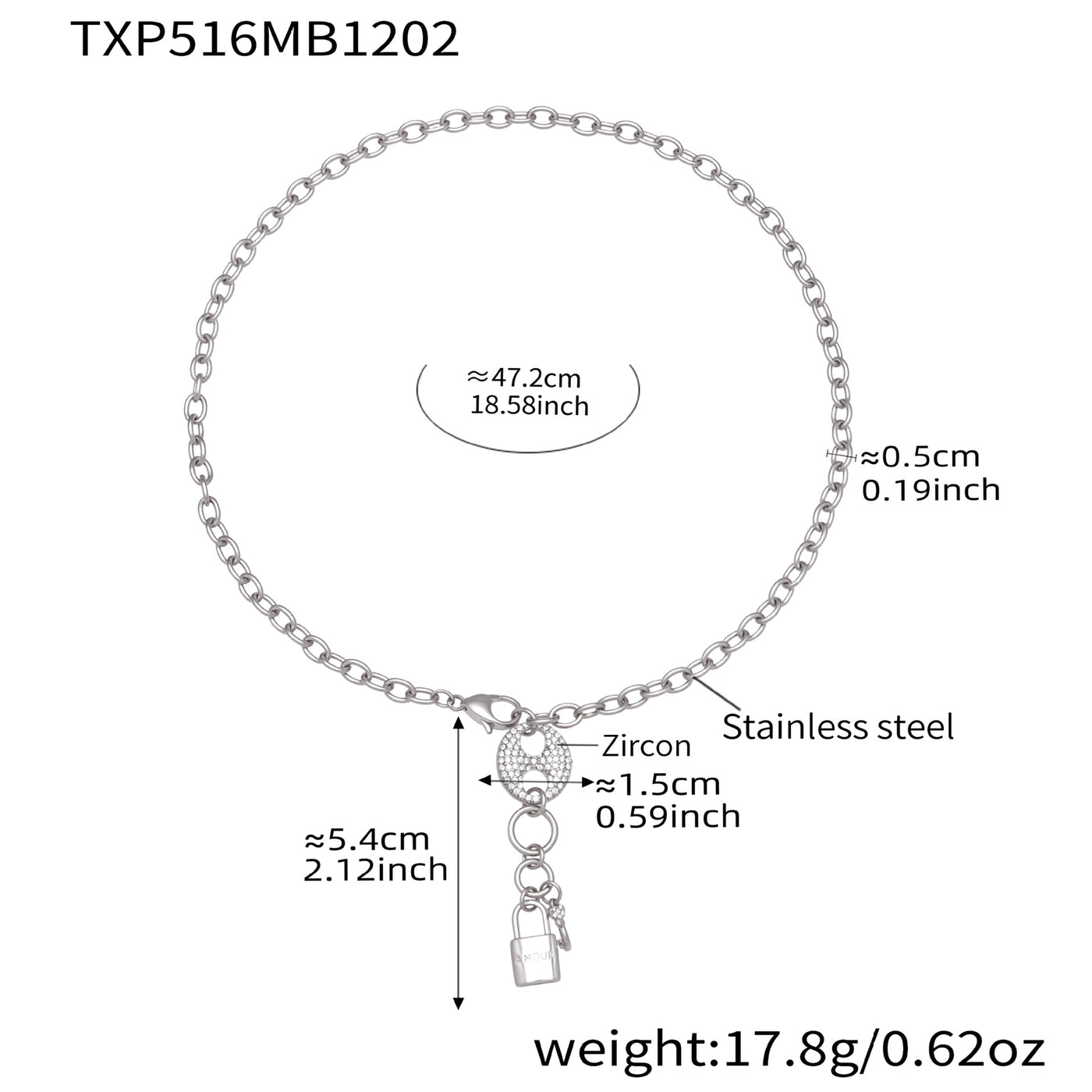 316L Stainless Steel Lock & Key Chain Jewelry Set