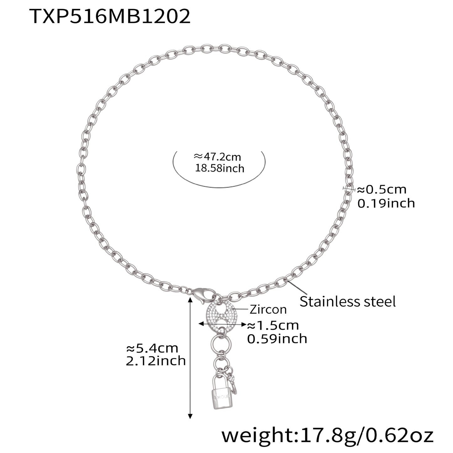 316L Stainless Steel Lock & Key Chain Jewelry Set