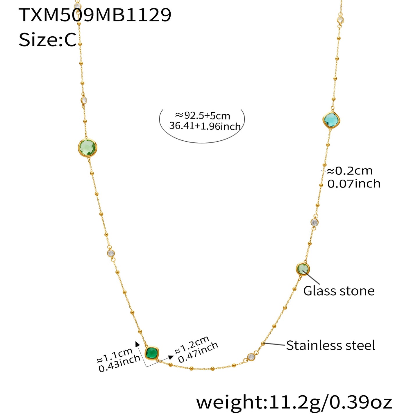 316L stainless steel long glass stone necklace 92cm for wholesale jewelry