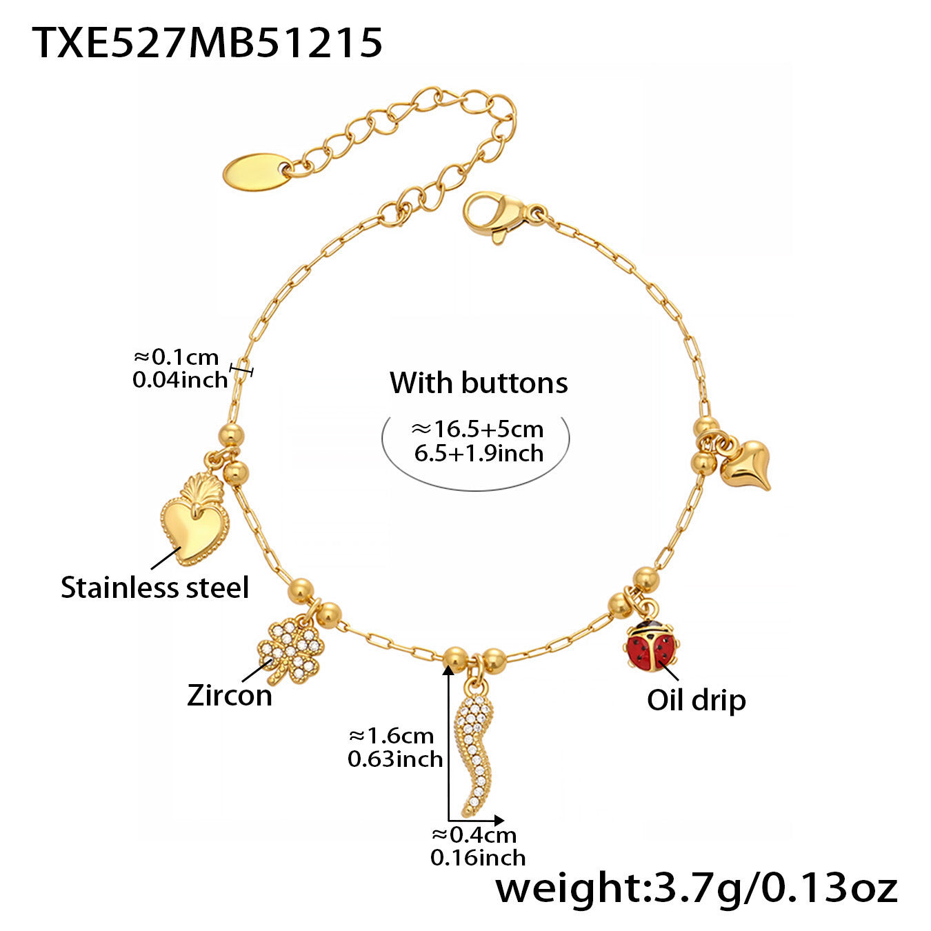 316L Stainless Steel Lucky Charm DIY Necklace & Bracelet Set | 18K PVD Gold