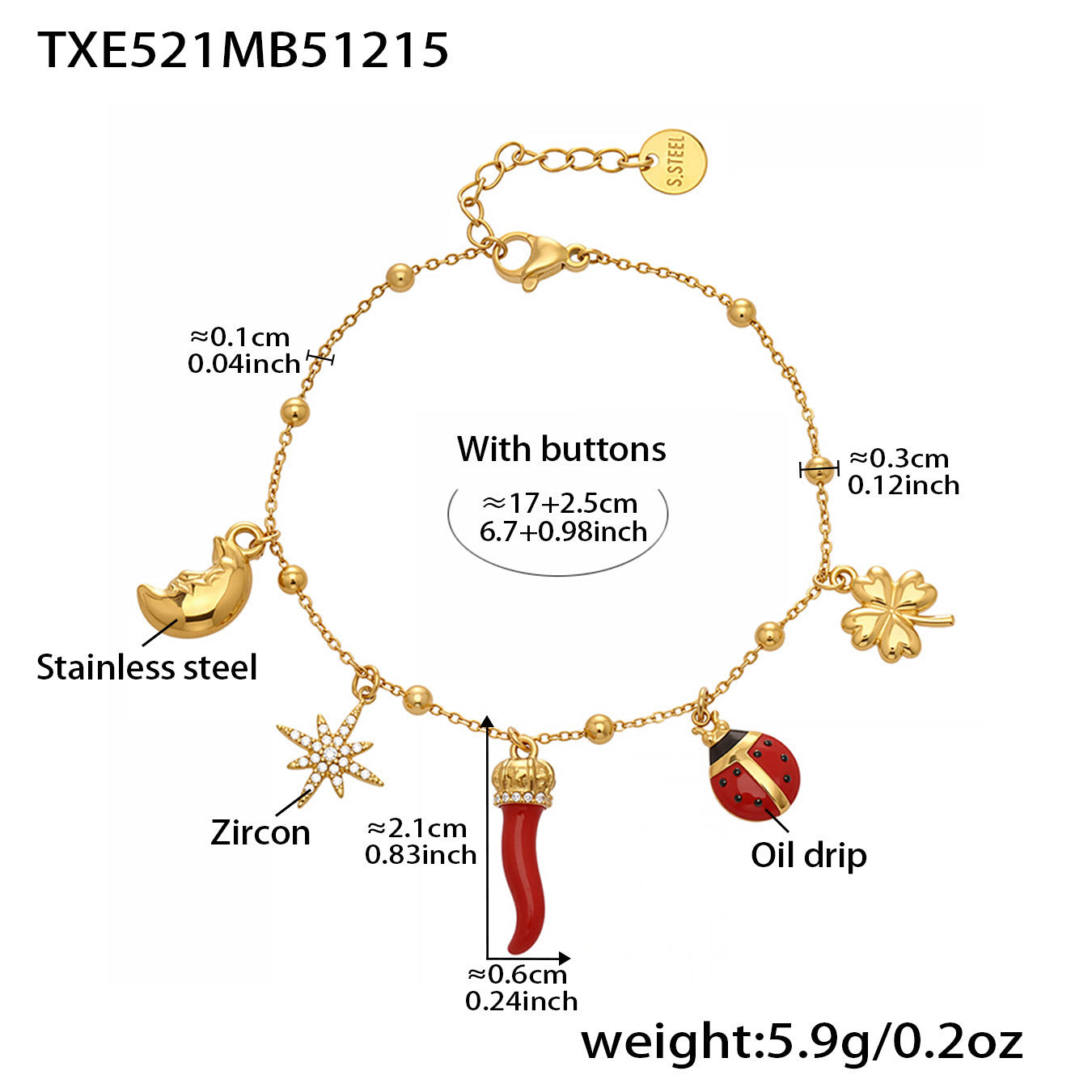 316L Stainless Steel Lucky Charm DIY Necklace & Bracelet Set | 18K PVD Gold