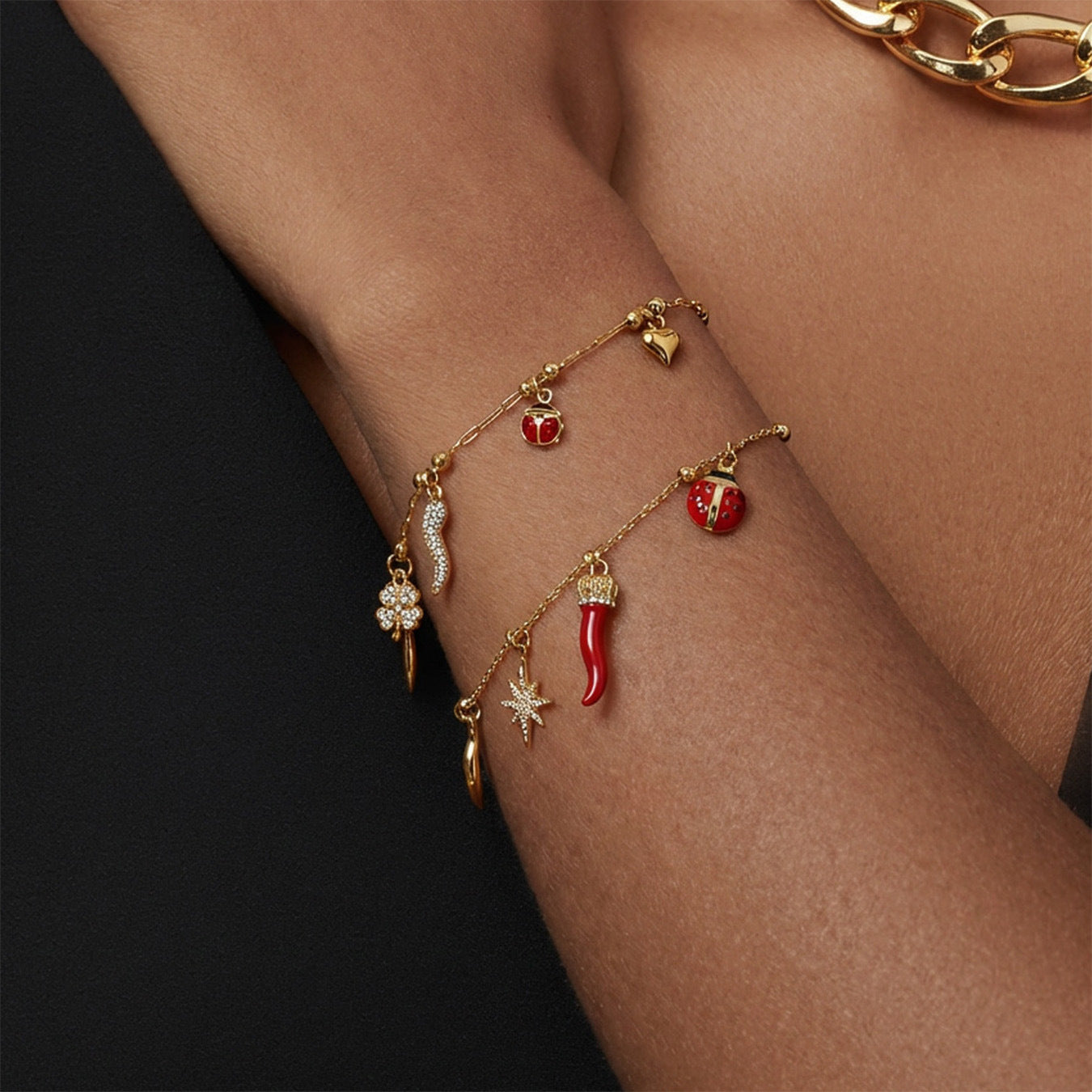 316L Stainless Steel Lucky Charm DIY Necklace & Bracelet Set | 18K PVD Gold