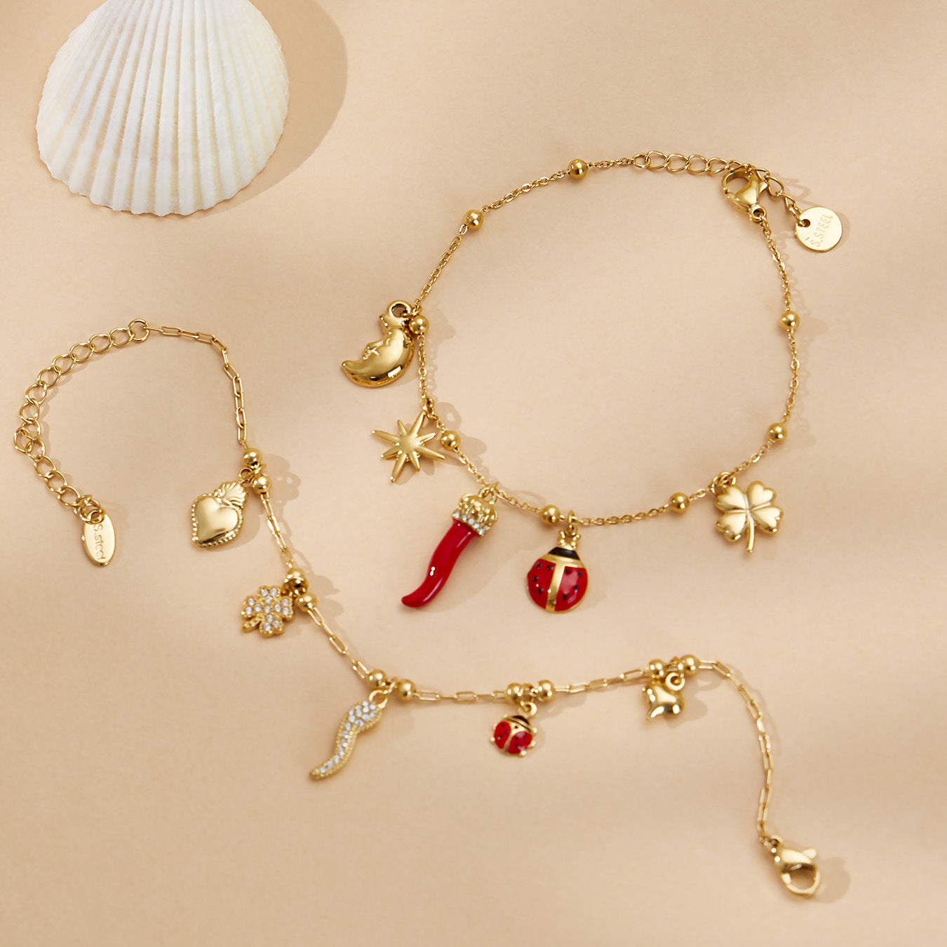 316L Stainless Steel Lucky Charm DIY Necklace & Bracelet Set | 18K PVD Gold