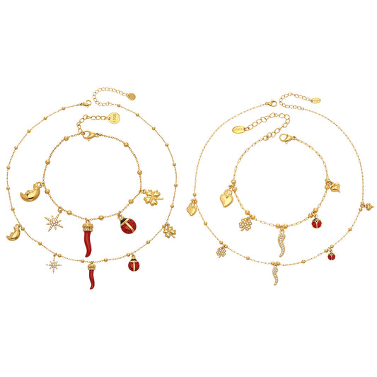 316L Stainless Steel Lucky Charm DIY Necklace & Bracelet Set | 18K PVD Gold
