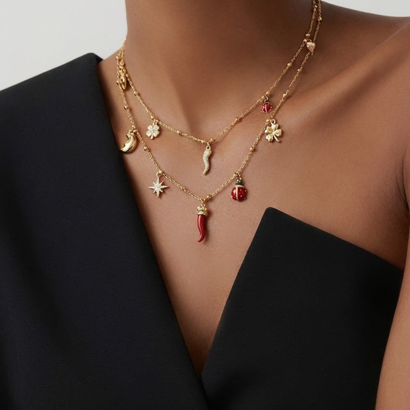 316L Stainless Steel Lucky Charm DIY Necklace & Bracelet Set | 18K PVD Gold