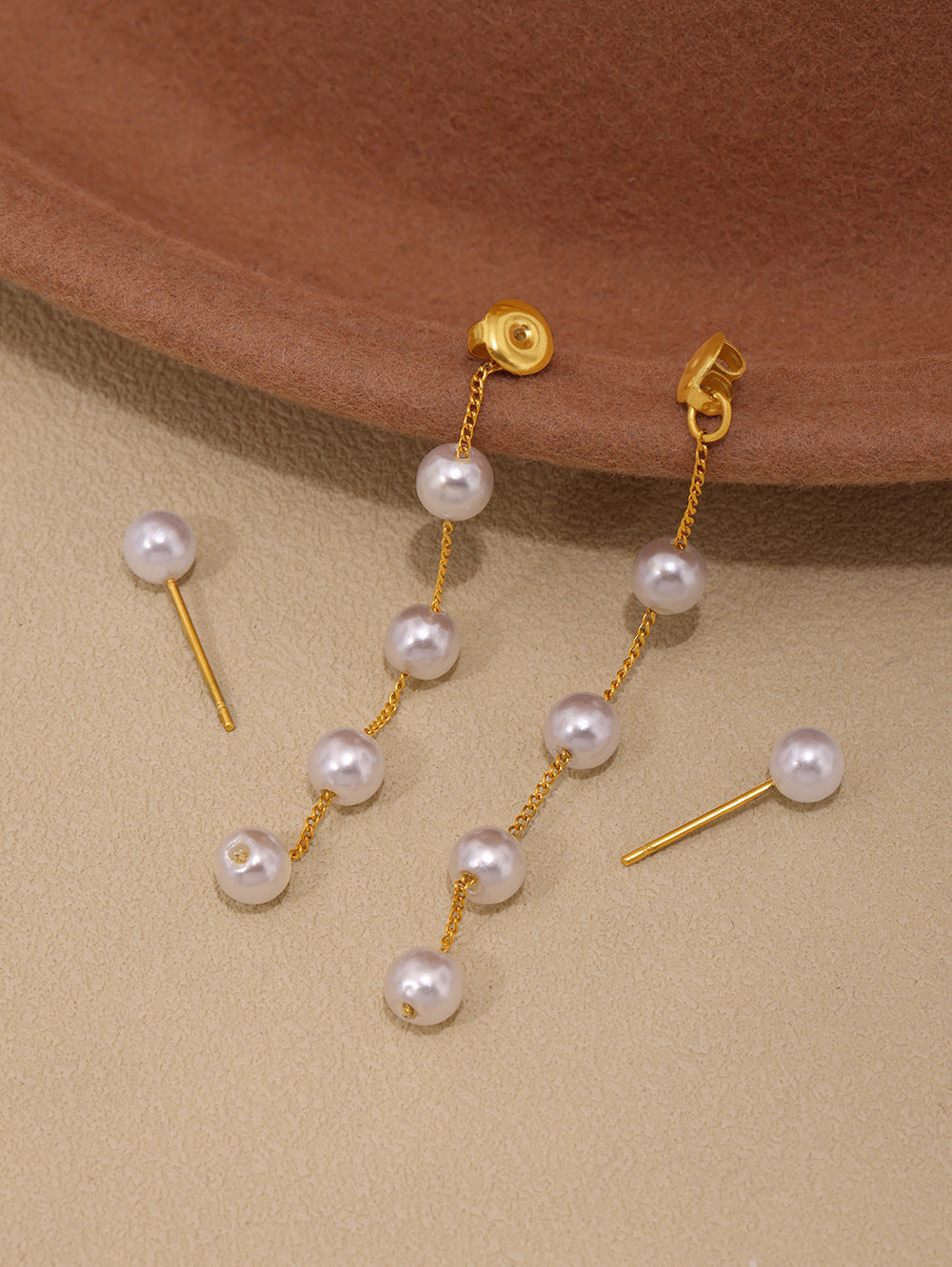 316L Stainless Steel Lustrous Faux Pearl Long Tassel Drop Earrings - Image 1