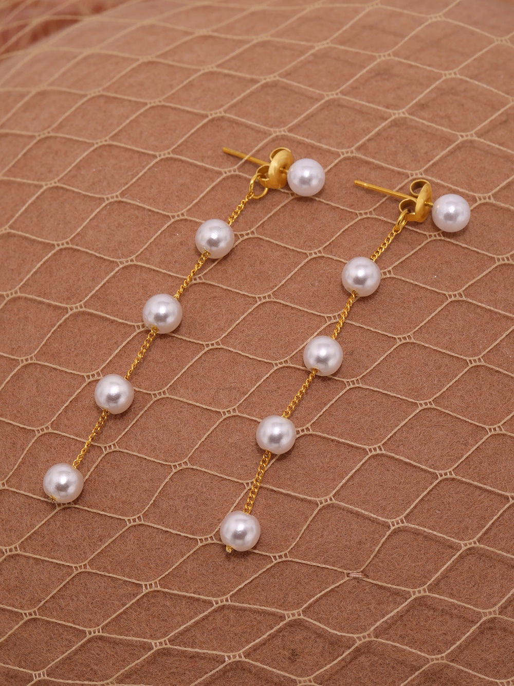 316L Stainless Steel Lustrous Faux Pearl Long Tassel Drop Earrings - Image 3