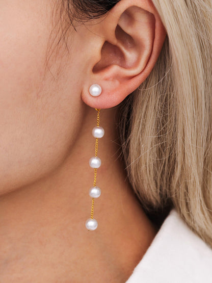 316L Stainless Steel Lustrous Faux Pearl Long Tassel Drop Earrings - Image 5