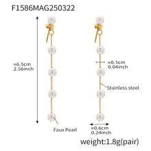 316L Stainless Steel Lustrous Faux Pearl Long Tassel Drop Earrings - Image 6