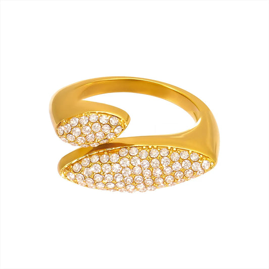 316L Stainless Steel Luxury Paved Zircon Irregular Geometric Open Ring - Image 5