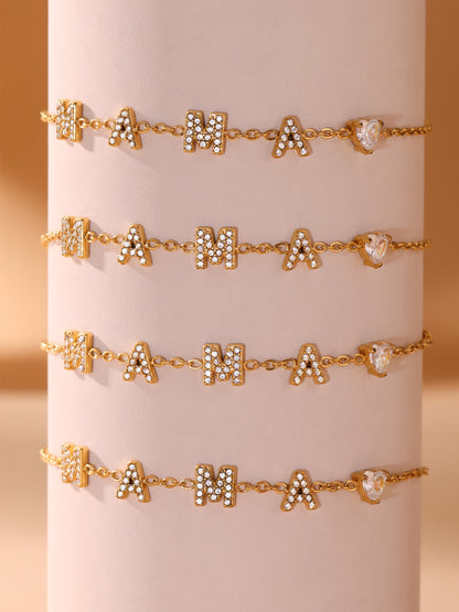 316L Stainless Steel MAMA Heart Zirconia Sparkle Necklace Bracelet Set - MAMA Heart Detail 1