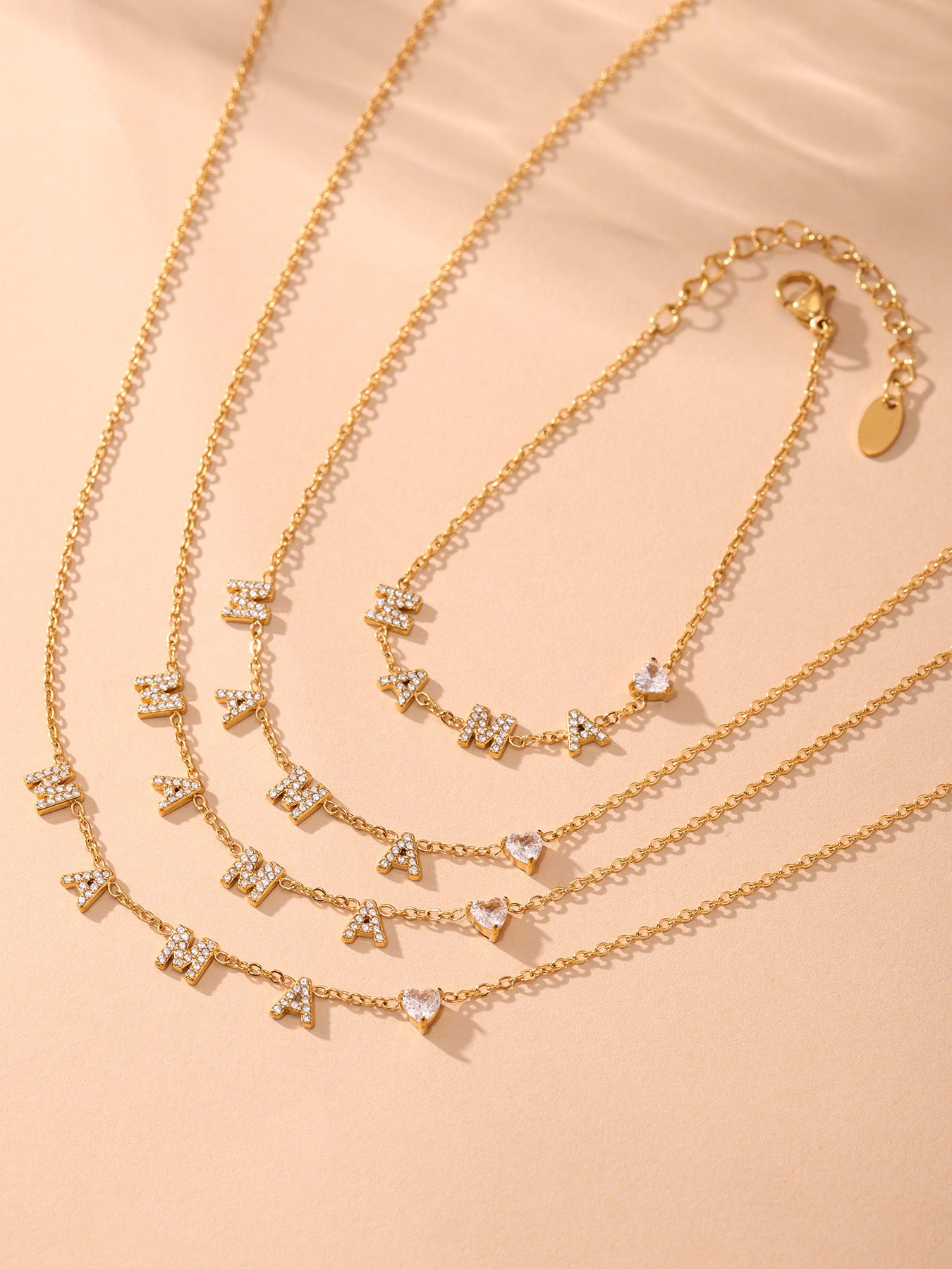 316L Stainless Steel MAMA Heart Zirconia Sparkle Necklace Bracelet Set - MAMA Heart Detail 14