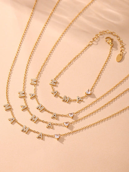 316L Stainless Steel MAMA Heart Zirconia Sparkle Necklace Bracelet Set - MAMA Heart Detail 14