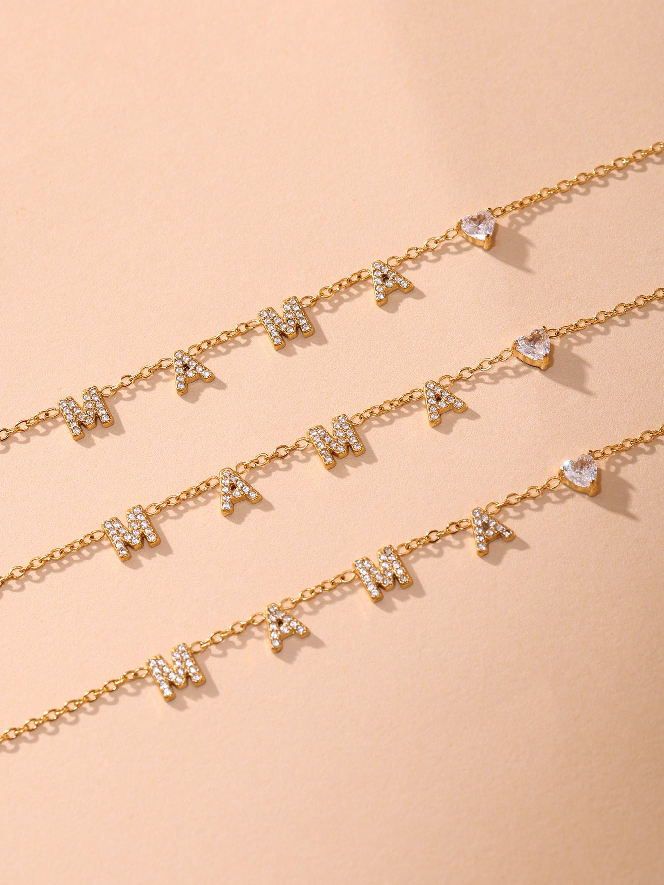 316L Stainless Steel MAMA Heart Zirconia Sparkle Necklace Bracelet Set - MAMA Heart Detail 15