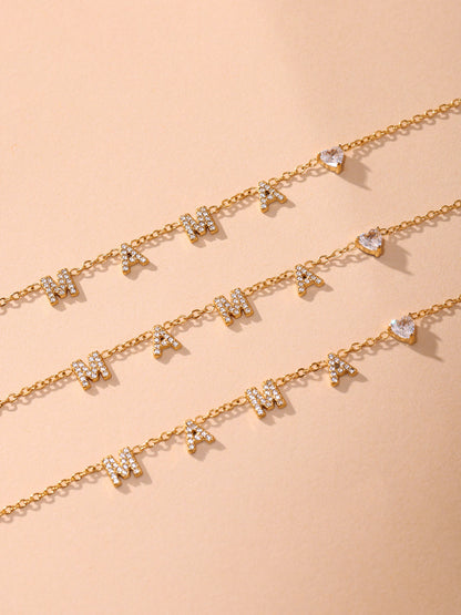 316L Stainless Steel MAMA Heart Zirconia Sparkle Necklace Bracelet Set - MAMA Heart Detail 15
