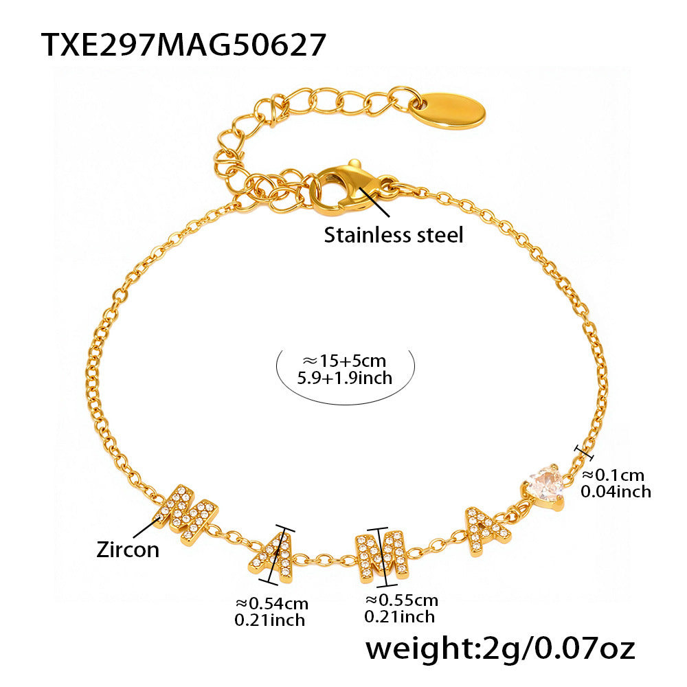 316L Stainless Steel MAMA Heart Zirconia Sparkle Necklace Bracelet Set - MAMA Heart Detail 2