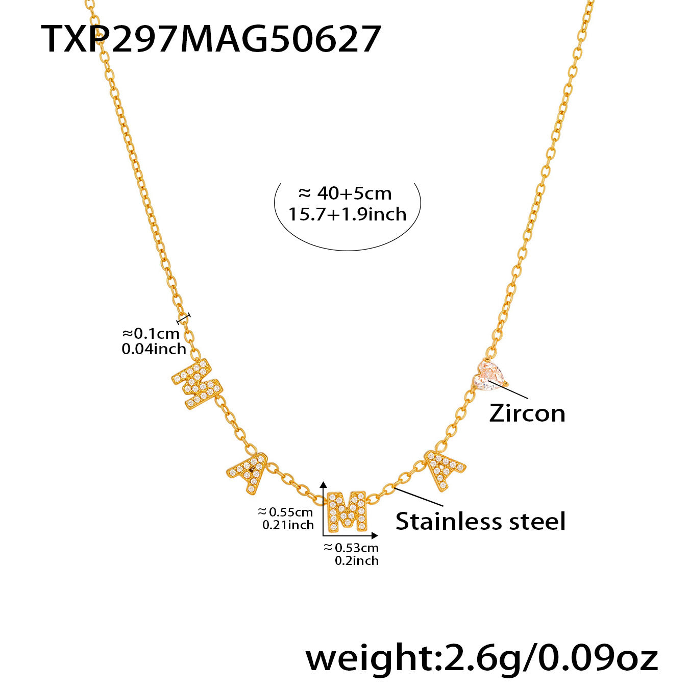 316L Stainless Steel MAMA Heart Zirconia Sparkle Necklace Bracelet Set - MAMA Heart Detail 7