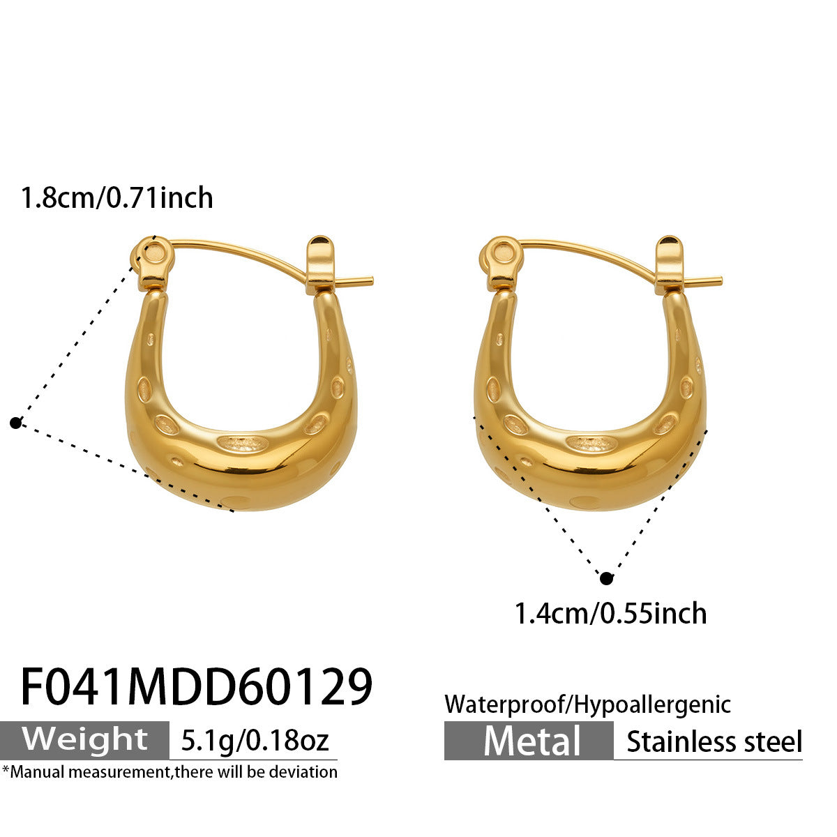 316L Stainless Steel Matte Hammered Texture Elegant Hoop Earrings - Image 2
