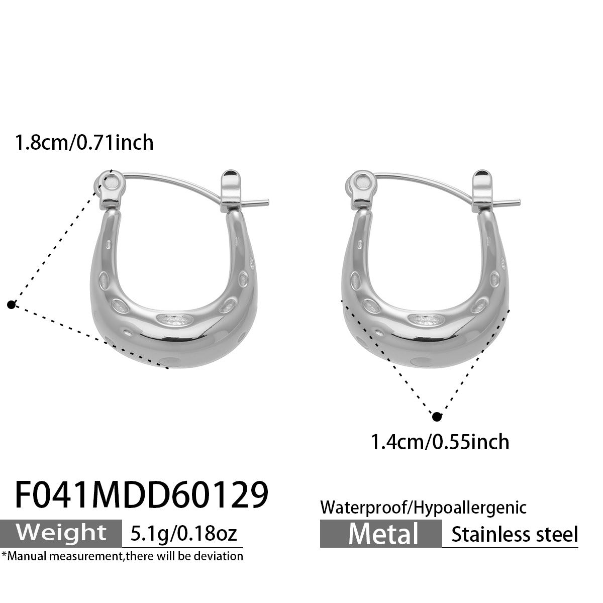 316L Stainless Steel Matte Hammered Texture Elegant Hoop Earrings - Image 6