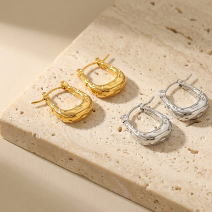 316L Stainless Steel Matte Hammered Texture Elegant Hoop Earrings - Image 7