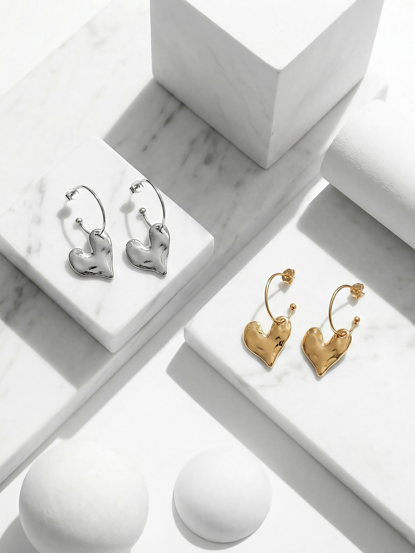 316L Stainless Steel Matte Heart Dangle Earrings - Image 1