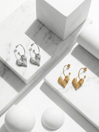 316L Stainless Steel Matte Heart Dangle Earrings - Image 1