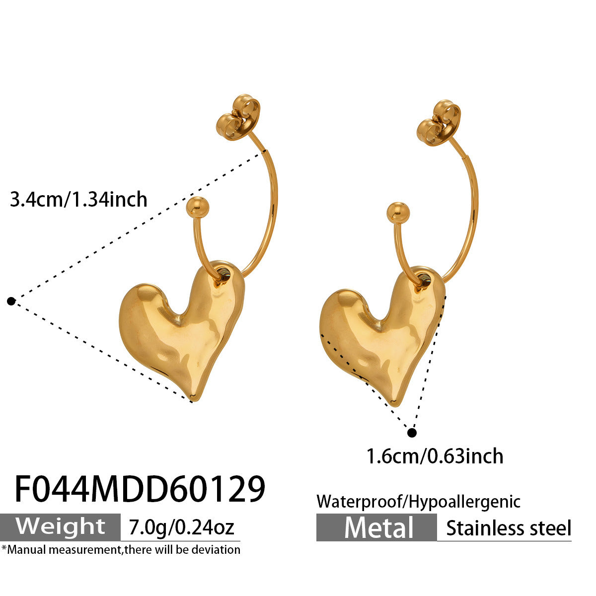 316L Stainless Steel Matte Heart Dangle Earrings - Image 3
