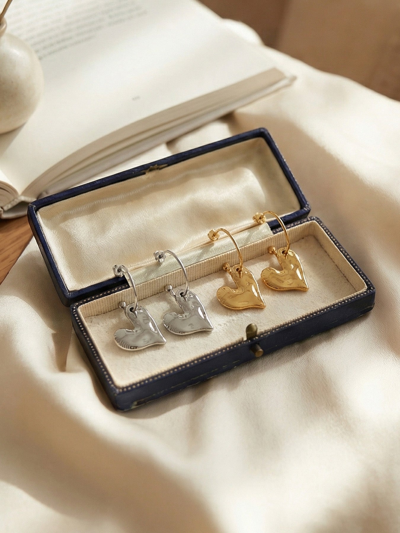 316L Stainless Steel Matte Heart Dangle Earrings - Image 4