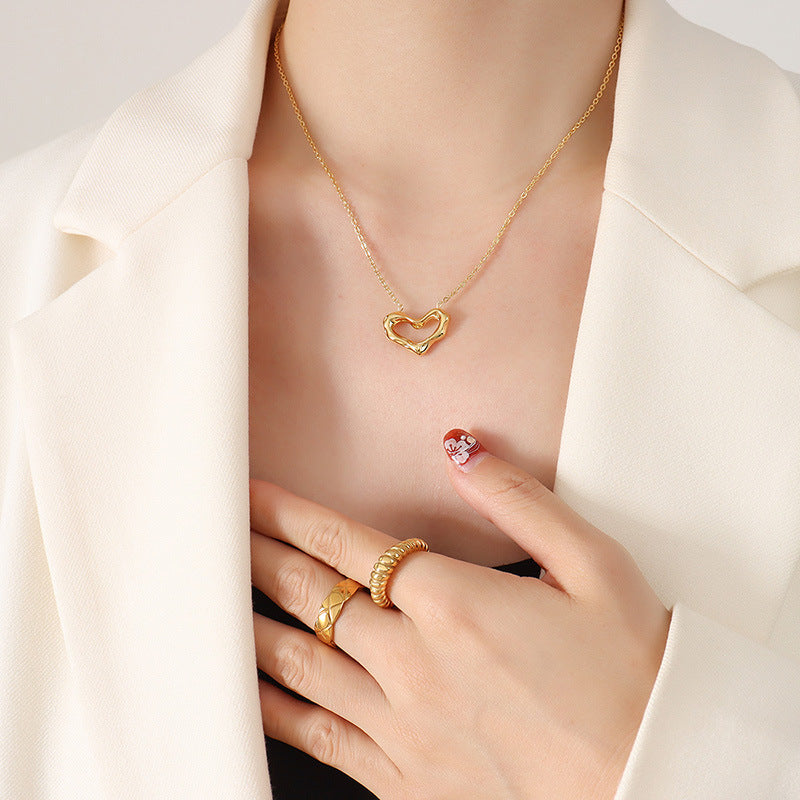 316L Stainless Steel Minimalist Geometric Heart Pendant Necklace - Image 7