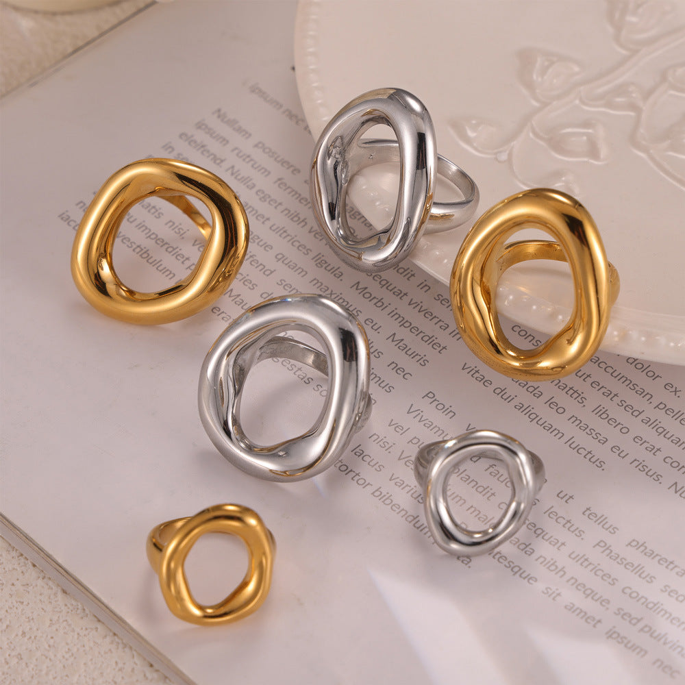316L Stainless Steel Minimalist Geometric Irregular Hollow Ring - Image 1