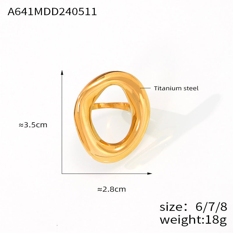 316L Stainless Steel Minimalist Geometric Irregular Hollow Ring - Image 4