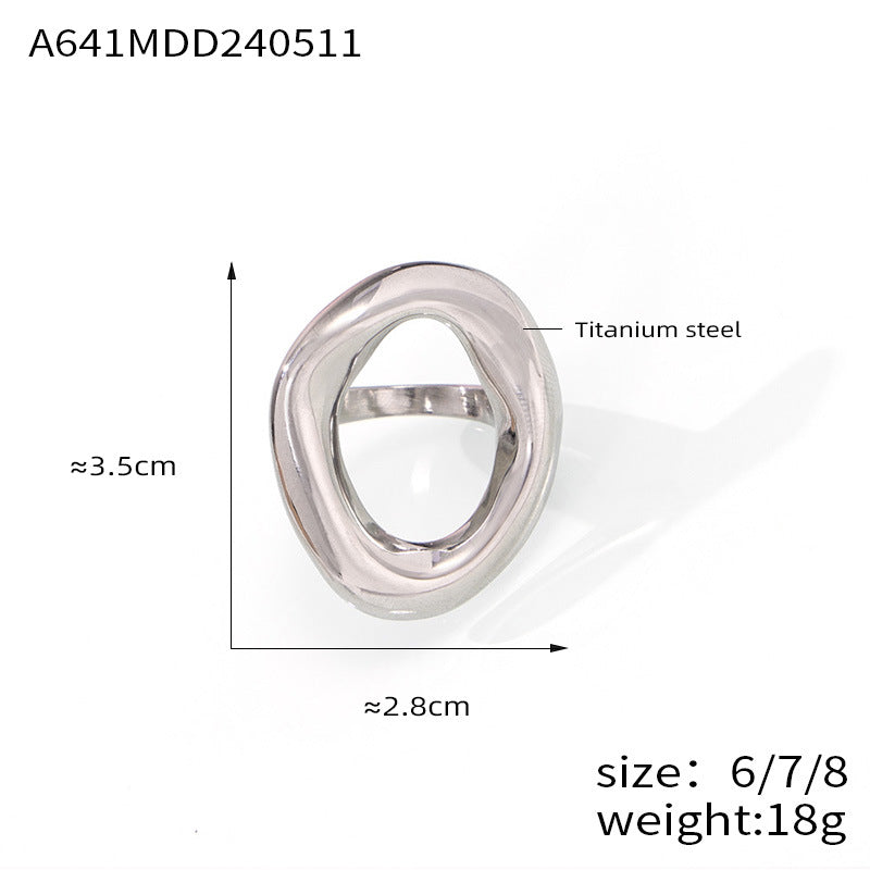 316L Stainless Steel Minimalist Geometric Irregular Hollow Ring - Image 7