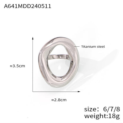 316L Stainless Steel Minimalist Geometric Irregular Hollow Ring - Image 7