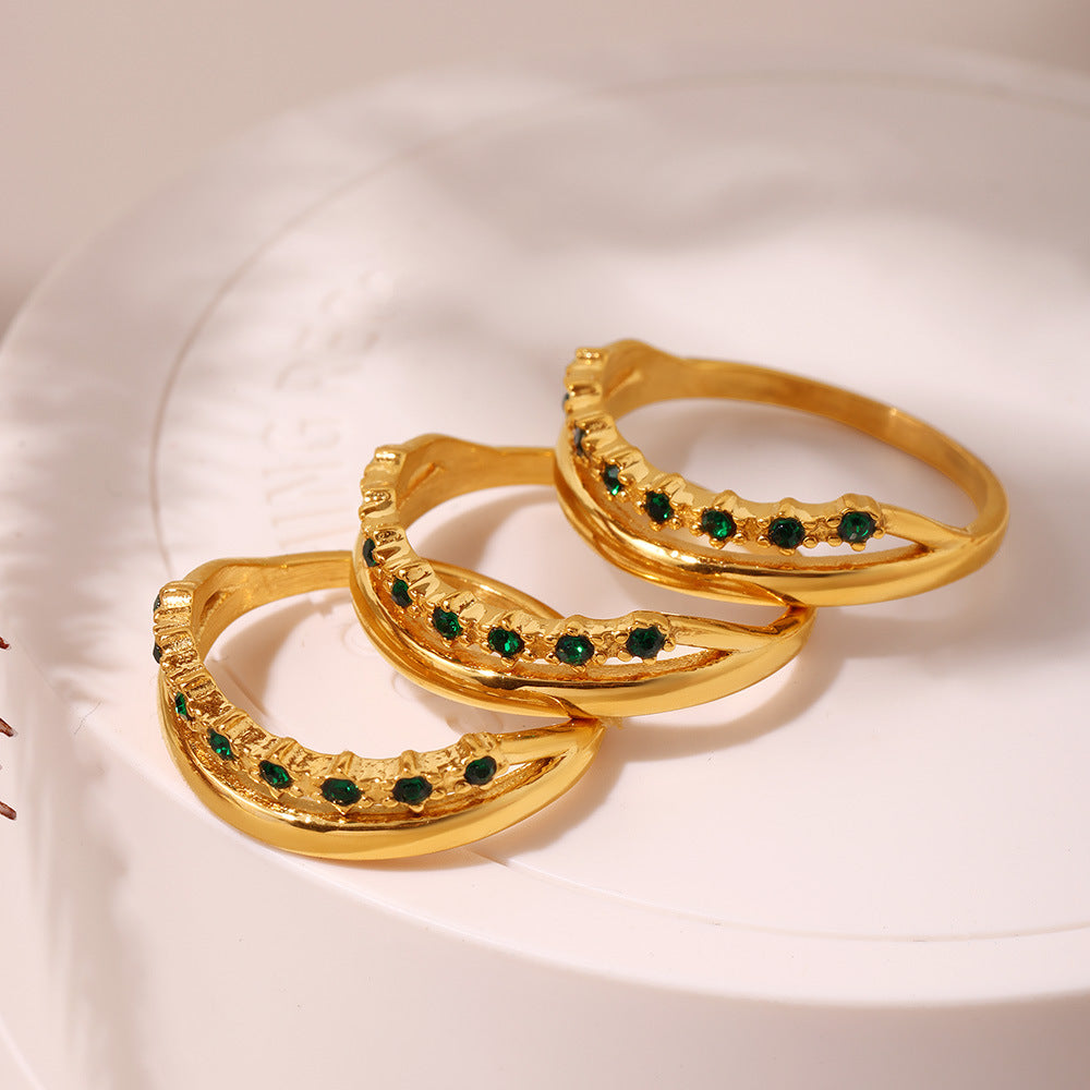 316L Stainless Steel Minimalist Green Zircon Ring - Image 1