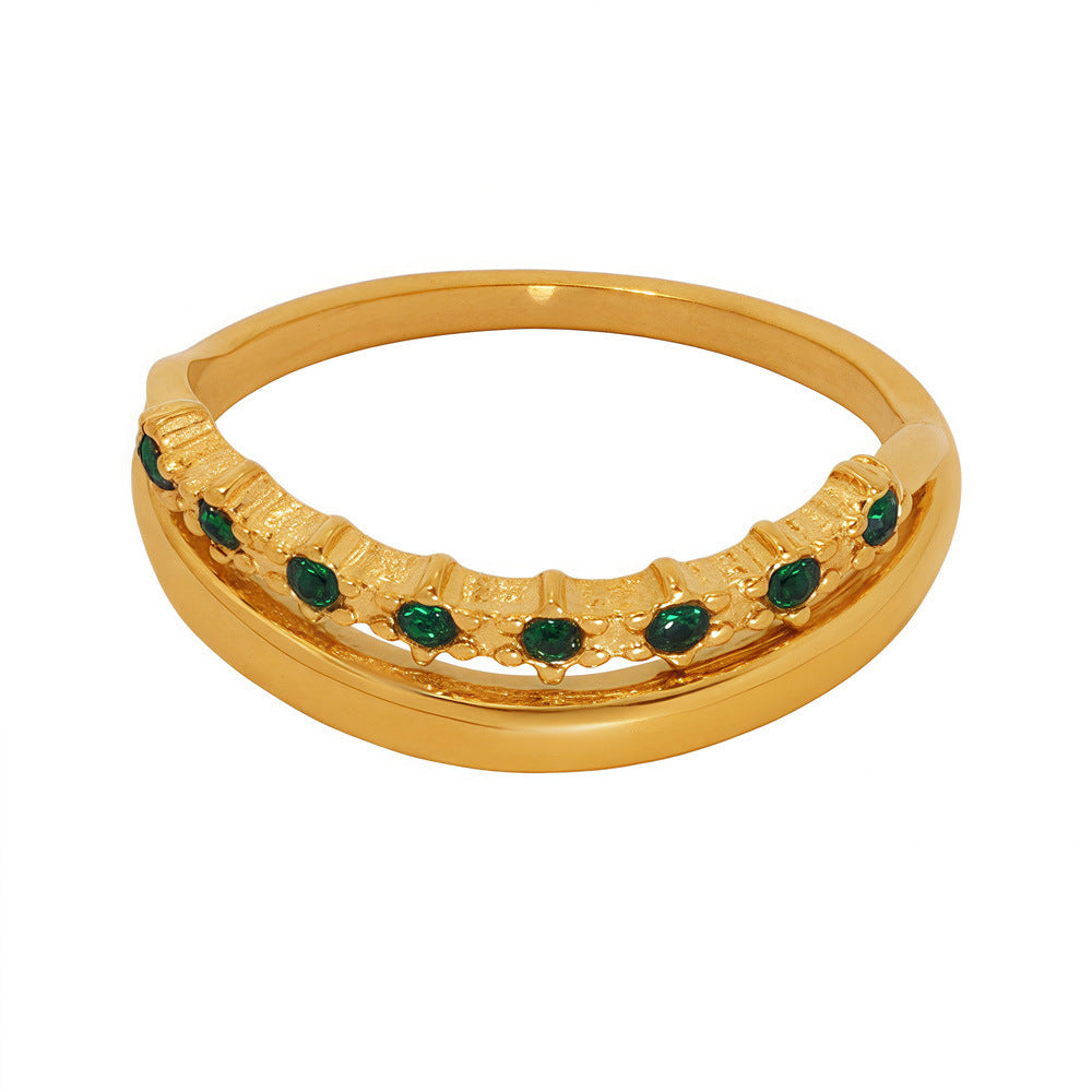 316L Stainless Steel Minimalist Green Zircon Ring - Image 11