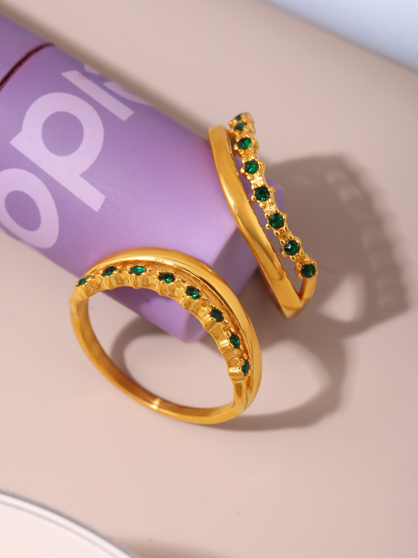 316L Stainless Steel Minimalist Green Zircon Ring - Image 6