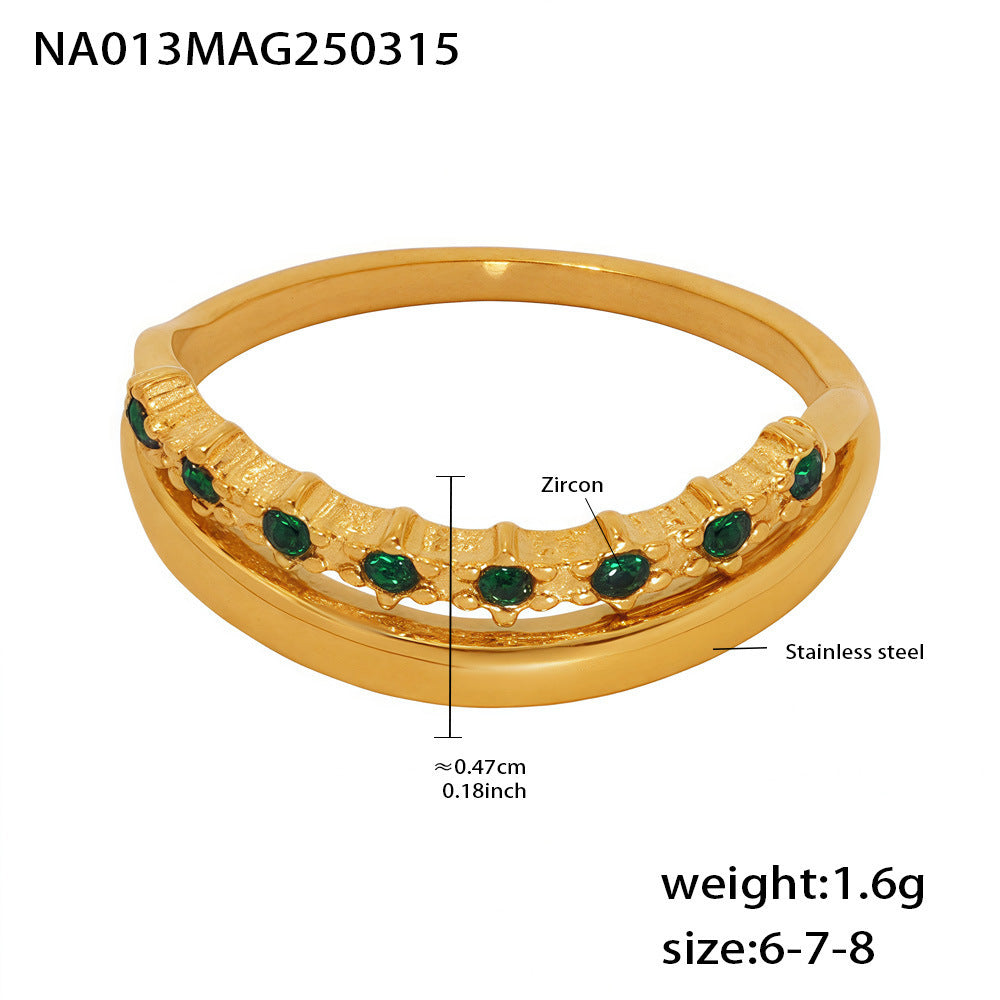 316L Stainless Steel Minimalist Green Zircon Ring - Image 8