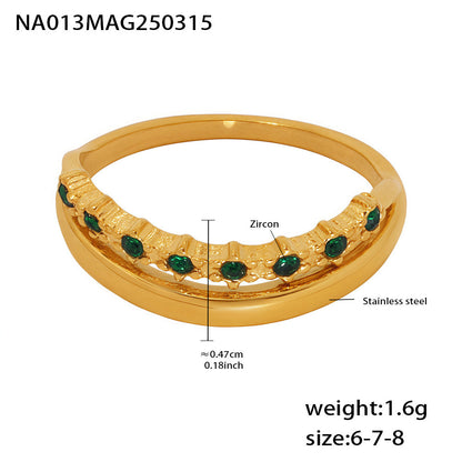 316L Stainless Steel Minimalist Green Zircon Ring - Image 8