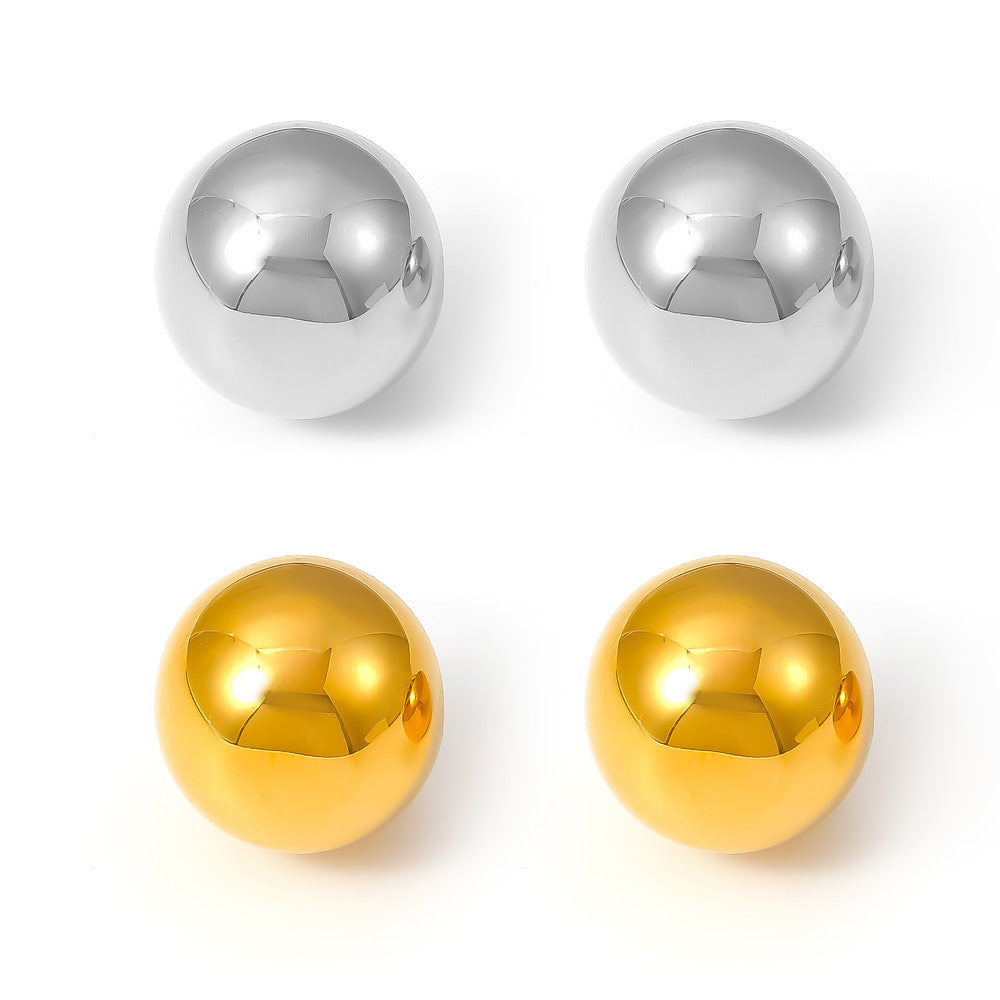 316L Stainless Steel Minimalist Half-Round Hollow Ball Earrings - Image 1