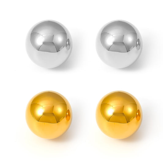 316L Stainless Steel Minimalist Half-Round Hollow Ball Earrings - Image 1