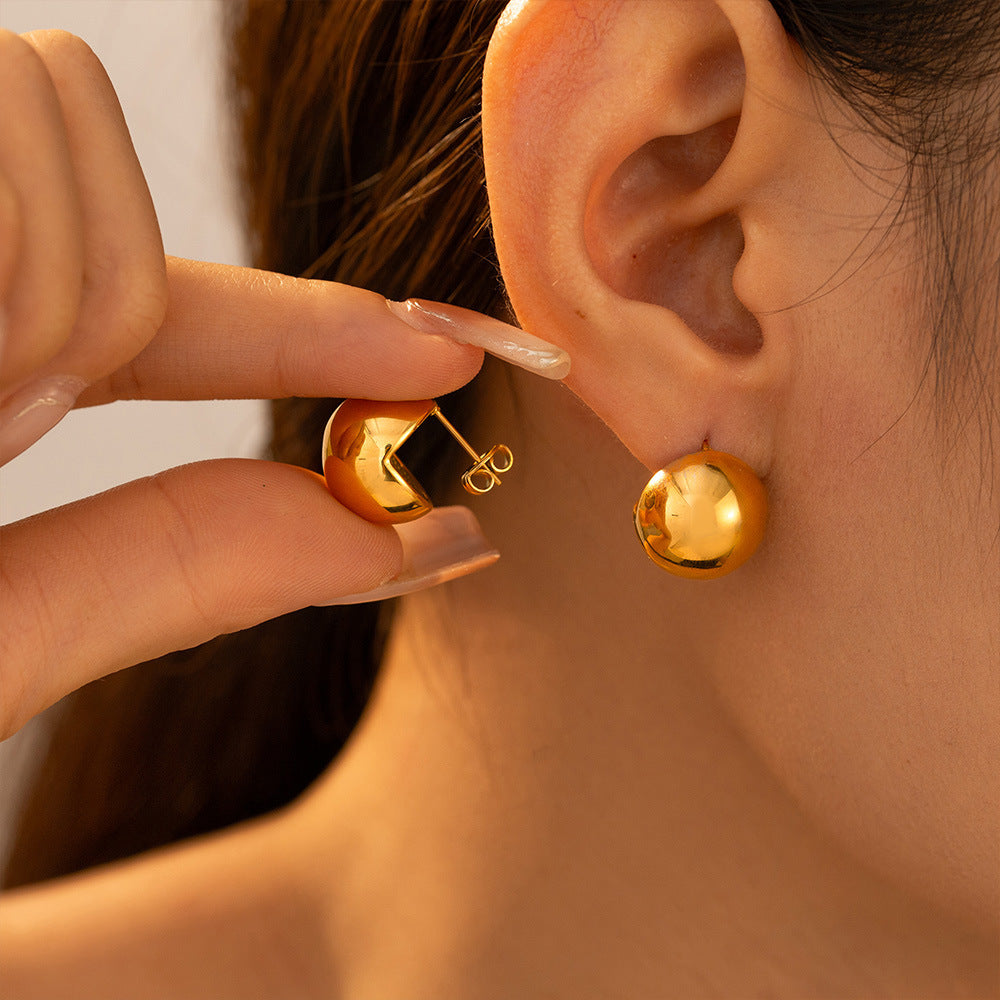 316L Stainless Steel Minimalist Half-Round Hollow Ball Earrings - Image 3